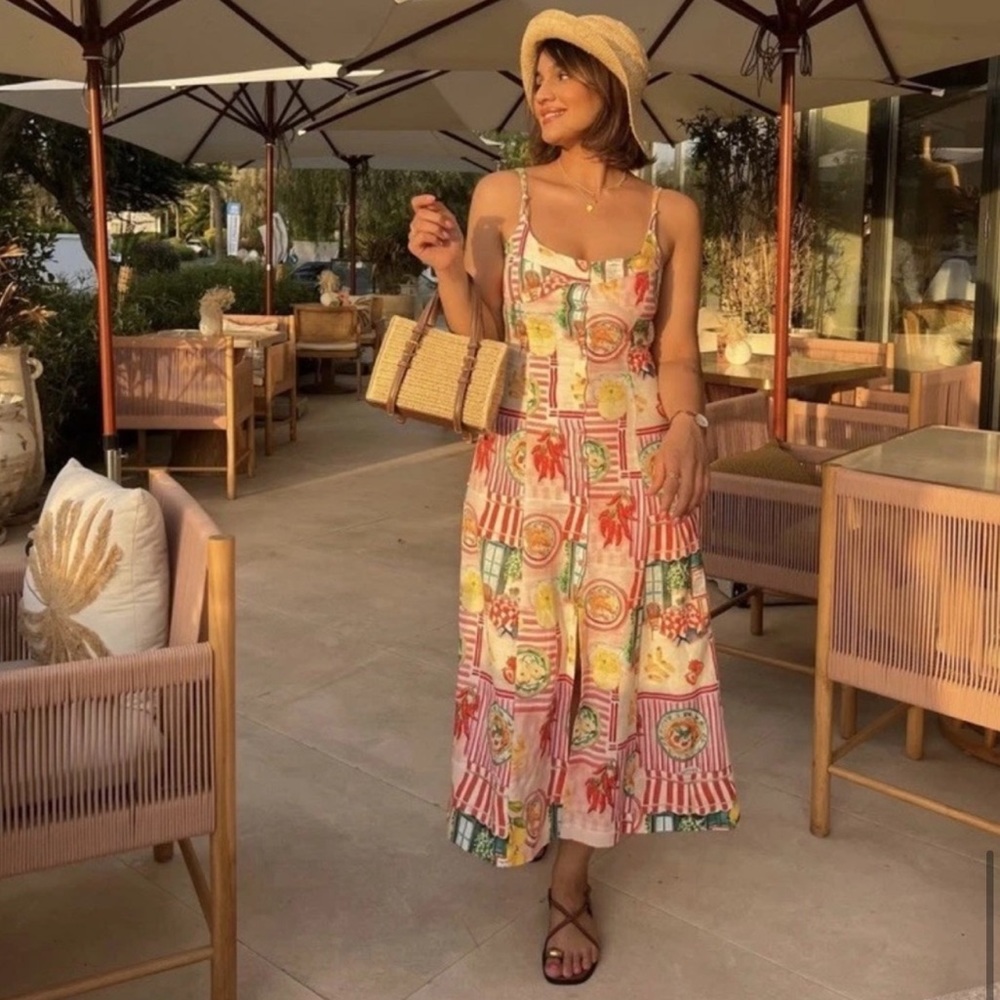 ZARA NEW WOMAN PATCHWORK PRINT LINEN MIDI DRESS BOW OPEN-BACK